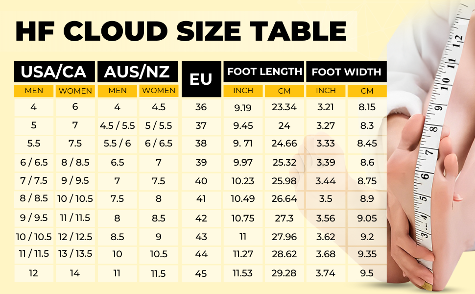 HF Cloud Size Table