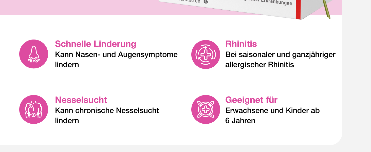 Symbole im Infografik-Stil in Rosa und Weiß, die verschiedene Symbole mit deutschem Text darunter zeigen, die sich auf Produktmerkmale oder Anweisungen beziehen.