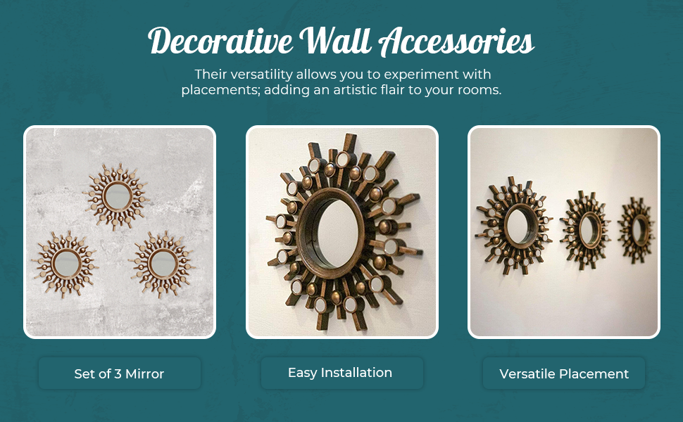 Modern Set of 3 Round Sunburst Mirrors