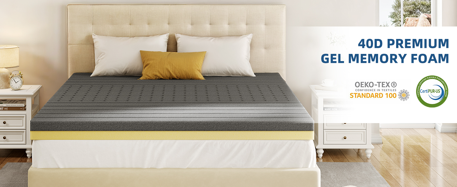 DWVO 4 Inch Memory Foam Mattress Topper Twin Cooling Gel