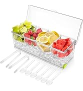 Jucoan Large Ice Chilled Condiment Server with Lid and 4 Removable Compartment, Clear Plastic Con...