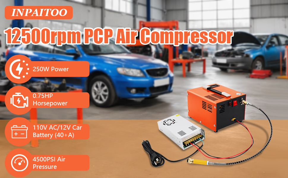 PCP Air Compressor, 300Bar/4500PSI Portable PCP Compressor, 12V Car Battery Anhydrous Air Pump