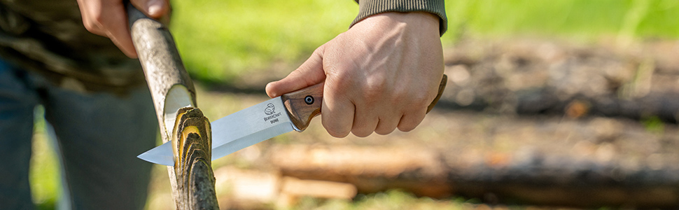 BeaverCraft Bushcraft Camping Full Tang Cuchillo de hoja fija con funda de cuero BSH1 Dune