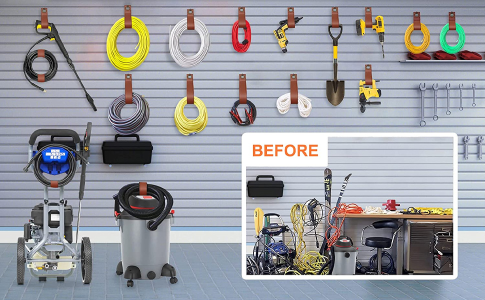 Superior Leather Extension Cord Organizer,Heavy Duty Cord Wrap Storage Straps, Hook