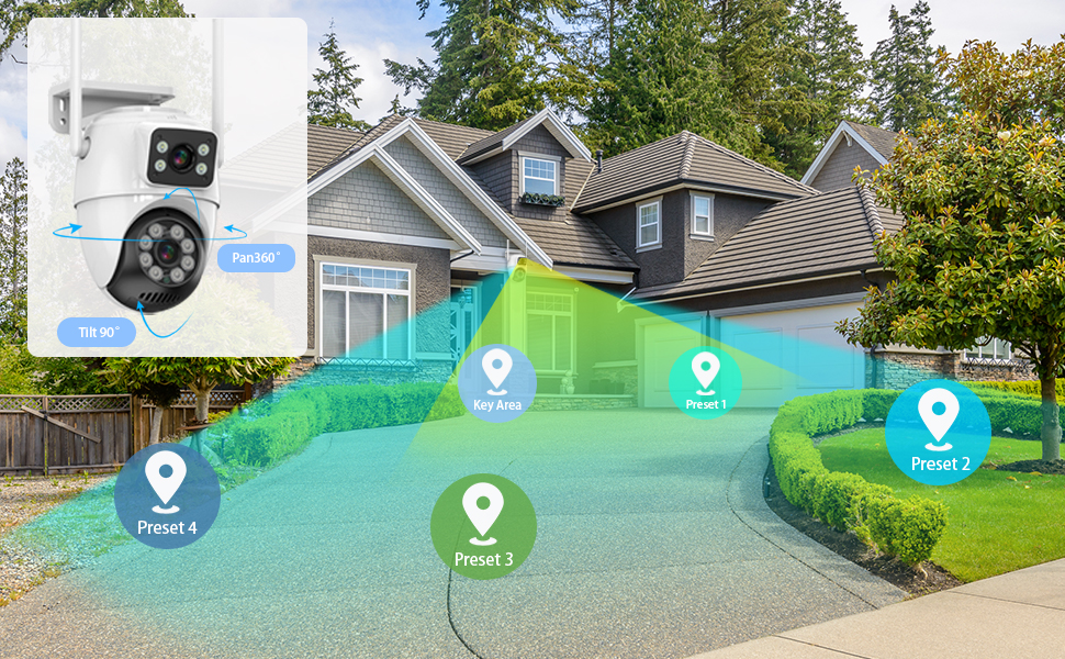 Security Camera Outdoor, 6MP Dual Lens CCTV Camera,IP66 Waterproof PTZ