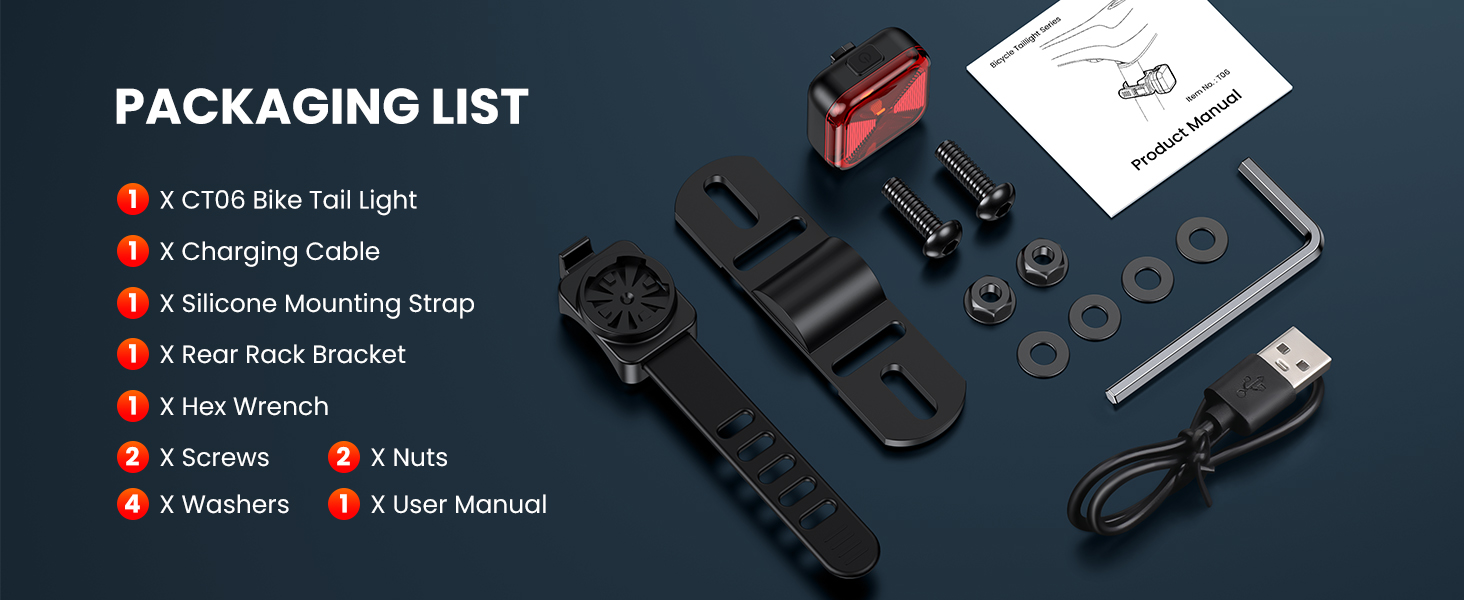 ONVIAN Bike Tail Light for Rear Bike Rack Mounting, USB Rechargeable LED Bicycle Rear Cycling Safety Flashlight, Waterproof Bicycle Tail Light with 5 Light Mode Options for Road Mountain Waterproof Rear Bicycle Tail Light