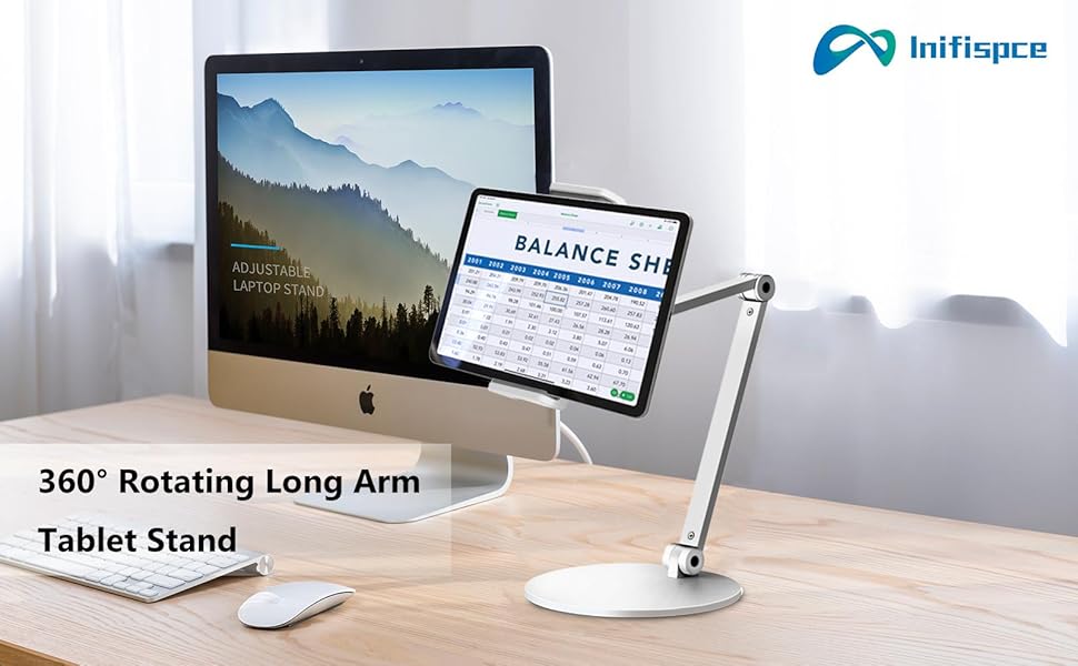 Multi-angle long arm tablet stand
