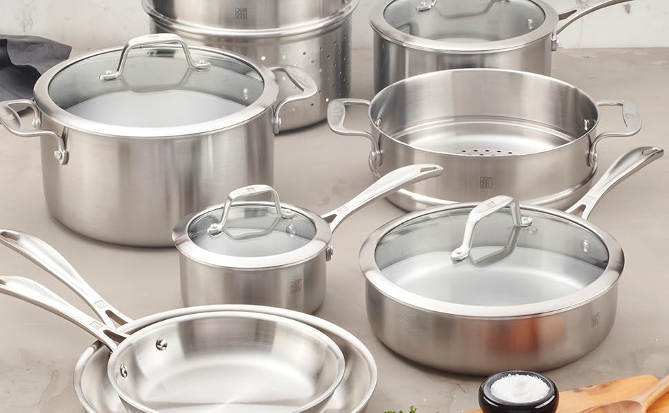 ZWILLING J.A. Henckels Spirit Ceramic Nonstick Cookware Set, 7pc, Stainless Steel