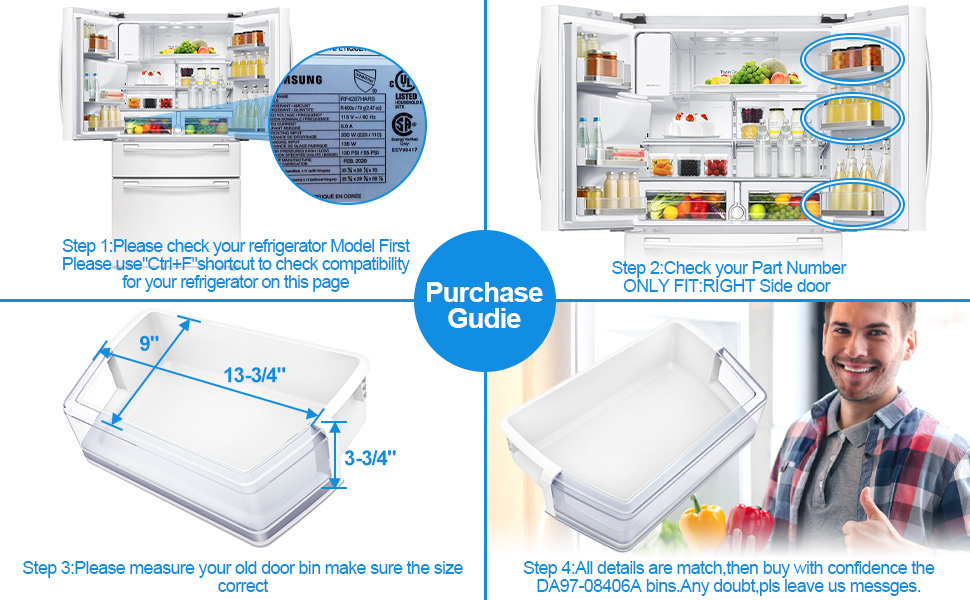 Upgraded DA9708406A,DA9708406B/C Right Refrigerator Door