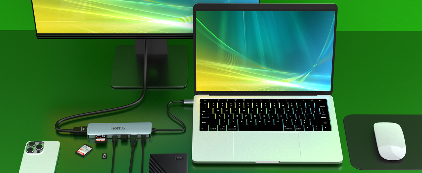 USB C Hub 7 in 1 HOPDAY USB C Adapter, USB C to HDMI Dual