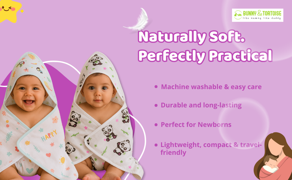 Muslin Cotton Hooded Bath Towel for Newborns