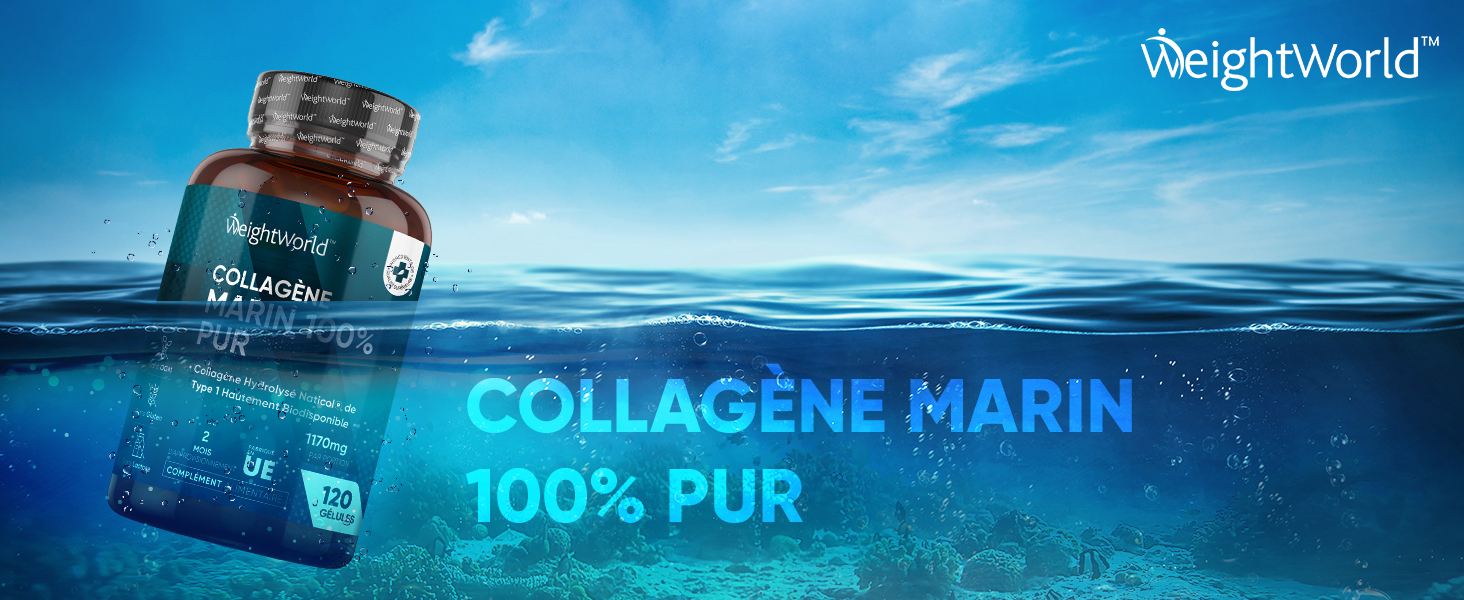 Collagène Marin Pur Type1, 120 Gélules 1170 mg, Hautement Biodisponible, Peptides de