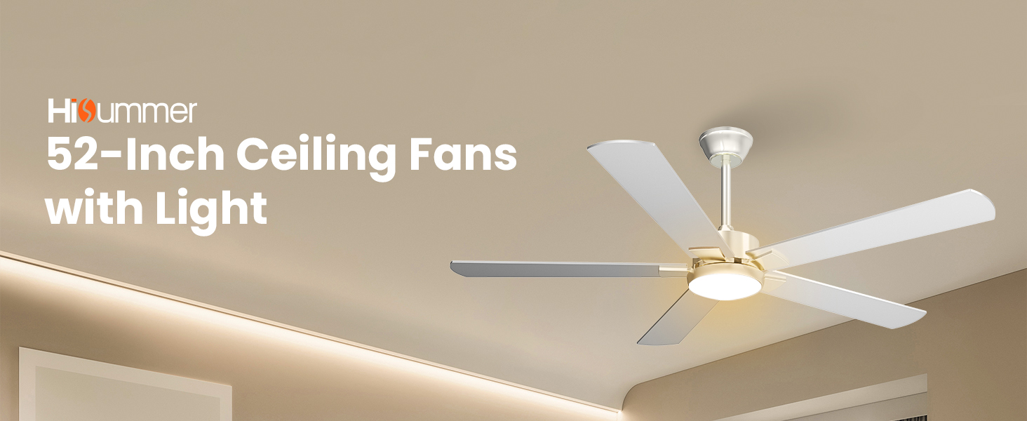 Hisummer 52 inch Modern Ceiling Fan with Light and Remote