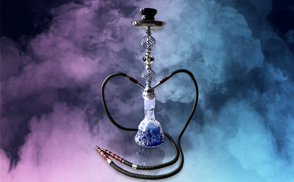 XXBSAZ 21” Premium Complete 2Hose Hookah Set with Modern Glass Hookah, EasytoUse