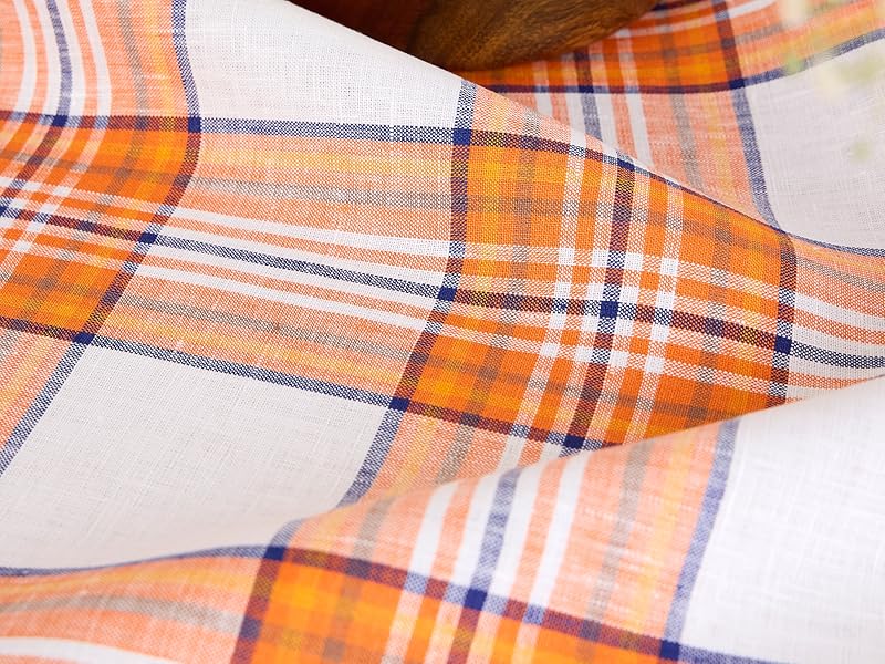 Linen Orange Plaid Table Throw