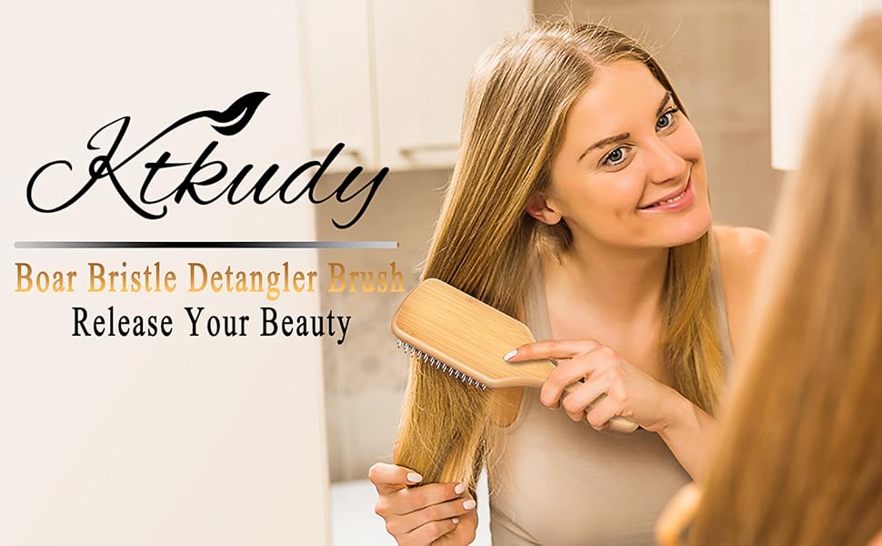 Bamboo Boar Bristles Hair Brush Detangling Brush for Women Men Kids Wet and Dry Hair