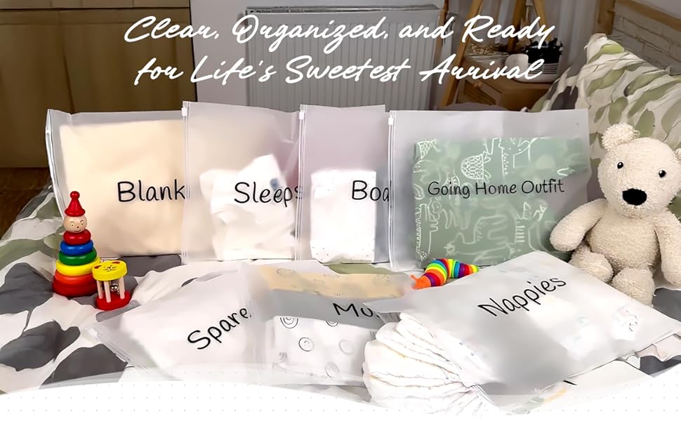 hospital bag organiser pouches. Baby essentials for newborn. Baby hospital maternity organiser bags