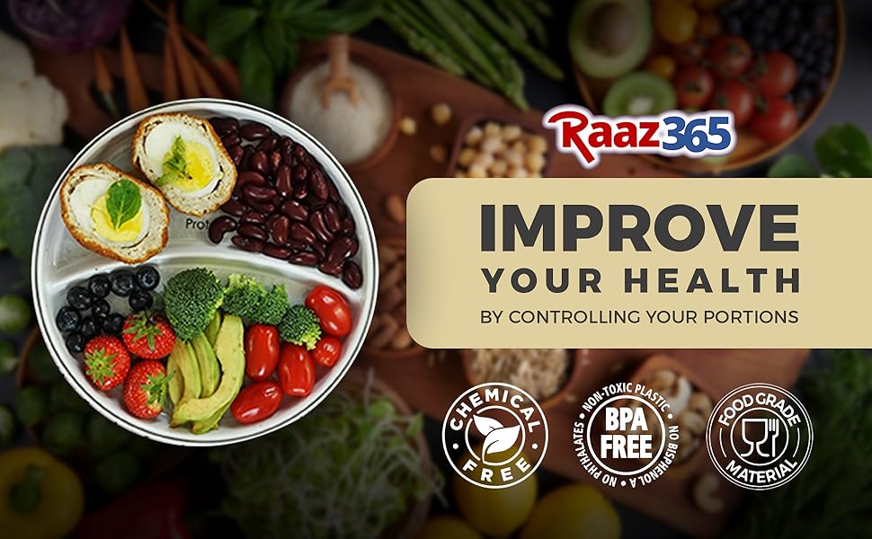 Amazon Raaz365 9 Portion Control Divided Sections Plates For the-right-diet-and-nutrition-to-follow-after-a-kidney-transplant