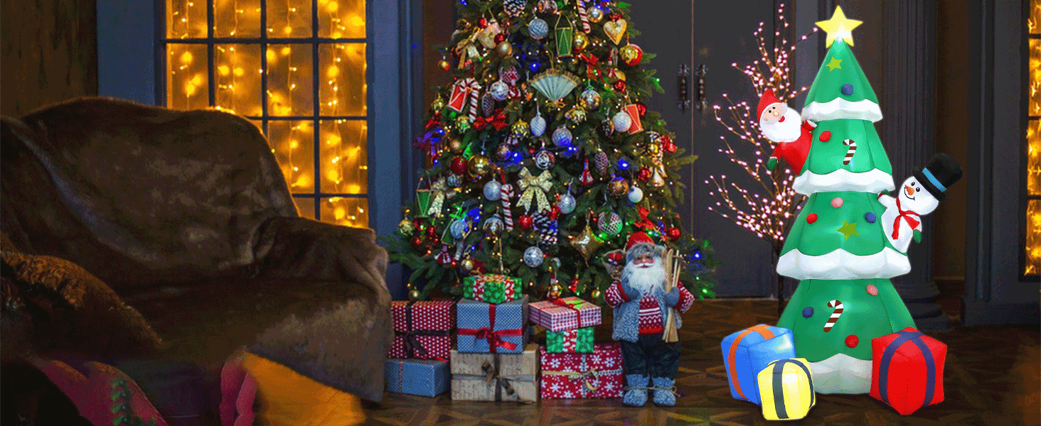 7FT Christmas Inflatables Tree with Santa Claus & Snowman