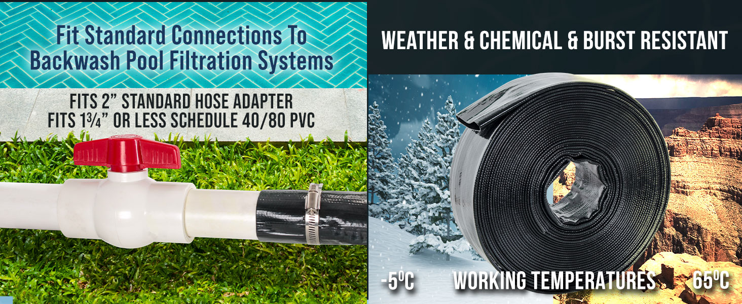 U.S. Pool Supply 2'' x 50' Black Rhino backwash hose, extra heavy-duty, burst-resistant, with clamp