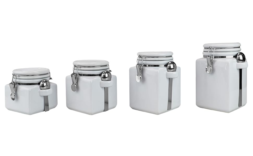 Home Basics 4 Piece Ceramic Canisters with Spoons (2, White