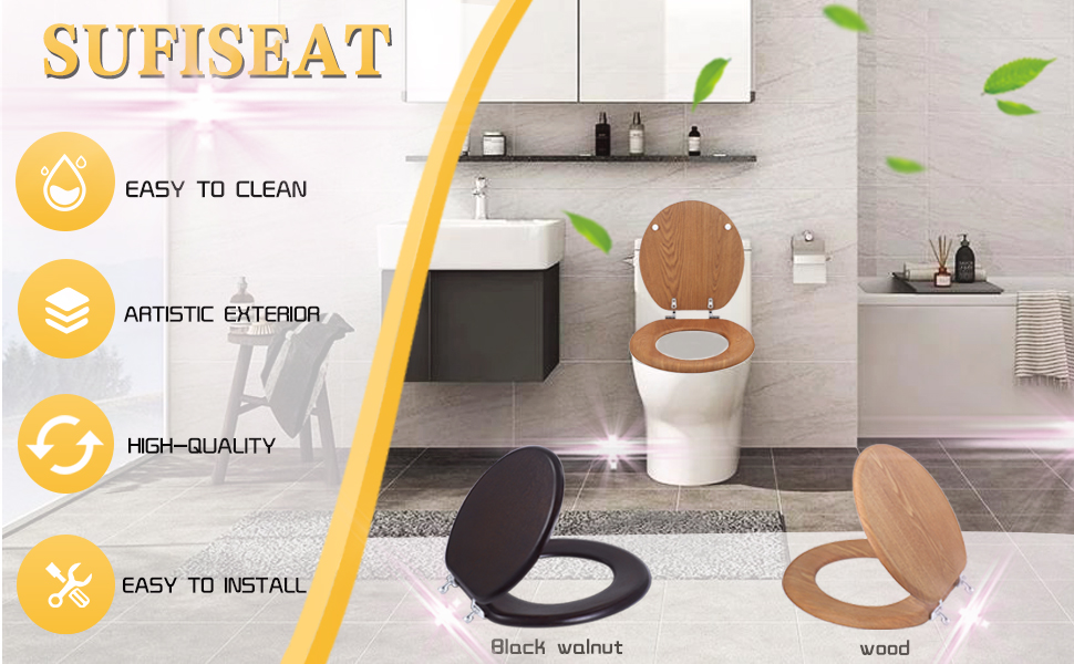 SUFISEAT Wooden Toilet Seat Round for Winter, Wood Toilet Seat for