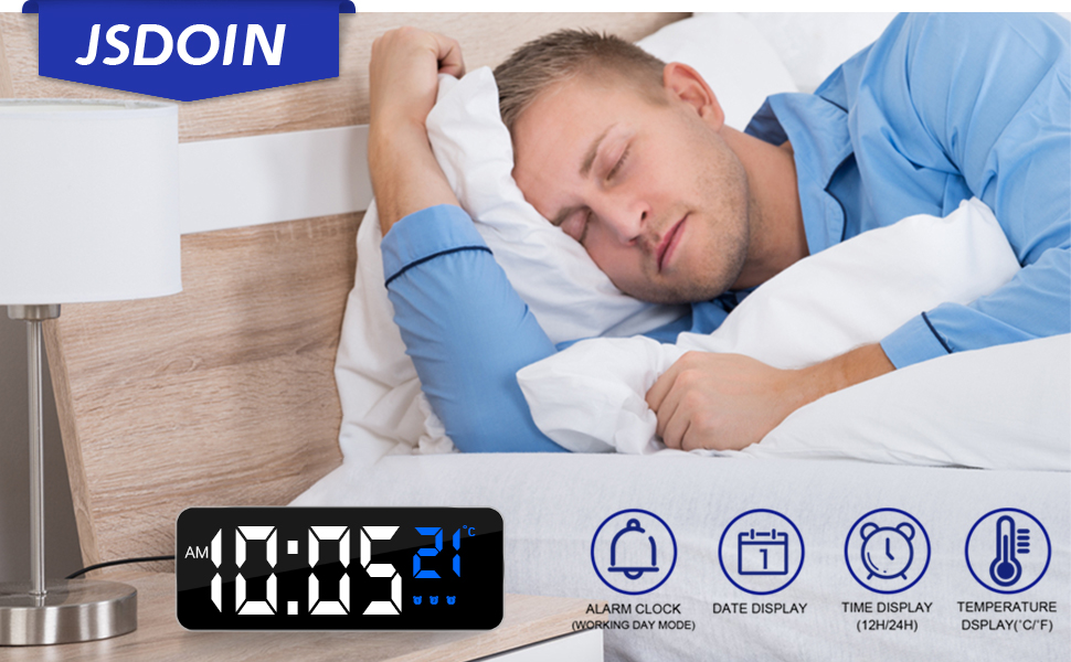 Jsdoin Digital Alarm Clock, Large LED Display Alarm Clock with