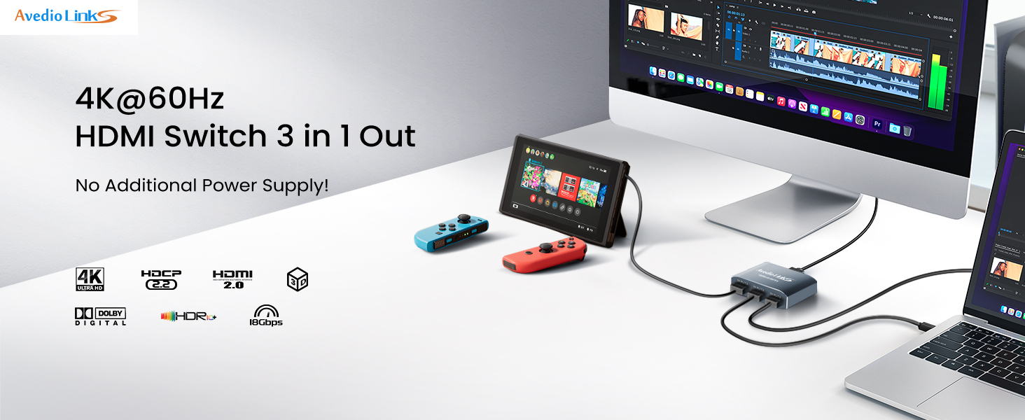 4K@60Hz HDMI switch 3 in 1 out