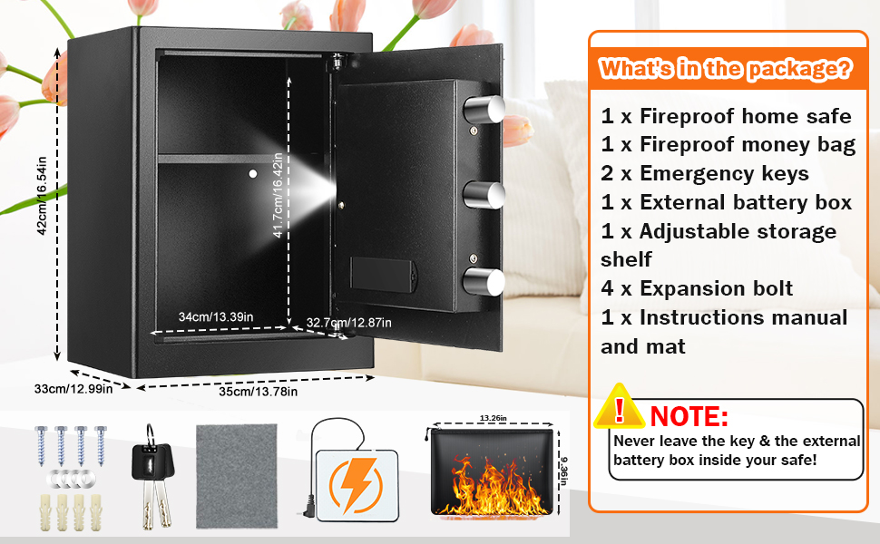 GHJGAGE 2.0 Cubic Large Fireproof Safe box, AntiTheft Home Safe