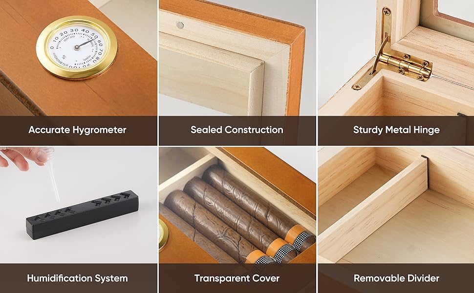 SWEWARM Humidor Cigar Box with Hygrometer, Wood Cigar