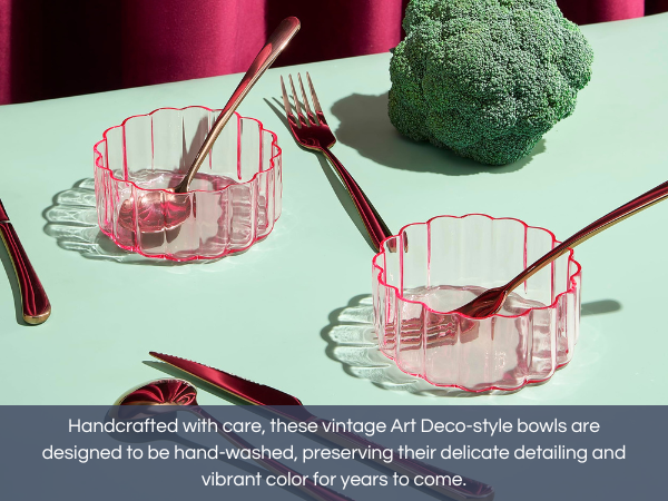 Amazon.com: Khen Glass Flower Wave Colored Bowls | Set of 2