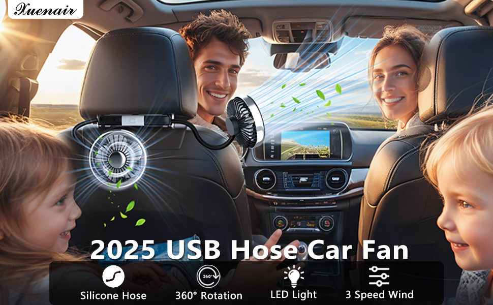 Portable USB Dual Cooling Fan for Car Vehicle SUV RV Pickup Truck Headrest backseat