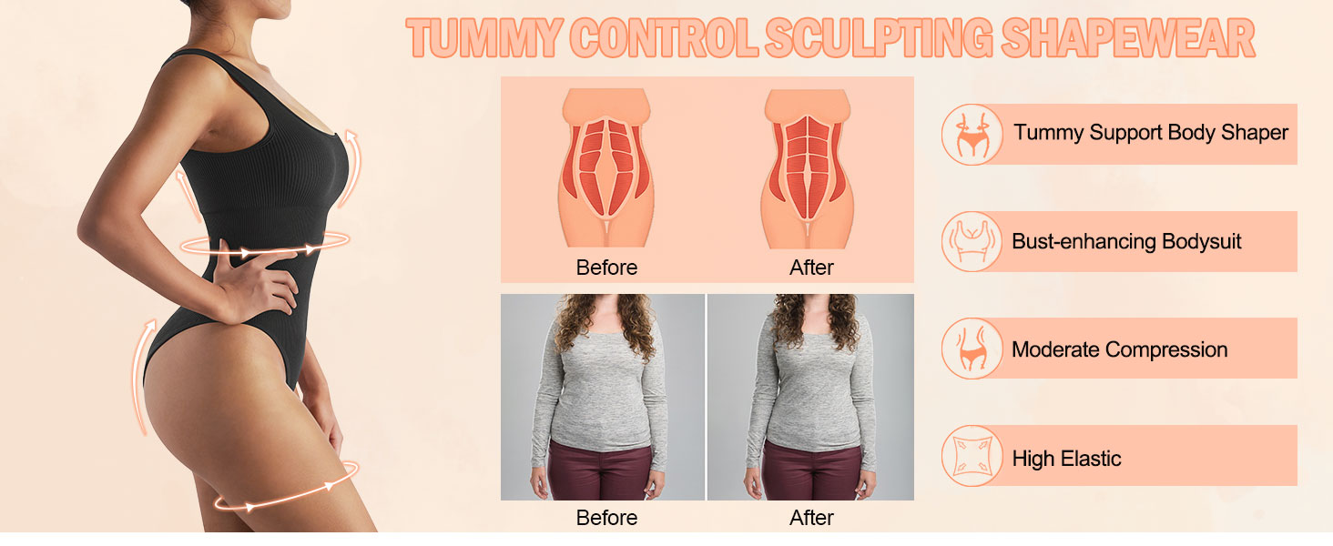 Women Sexy Ribbed Bodysuit Seamless Tummy Control Shapewear Sleeveless Tank Top Body Shaper
