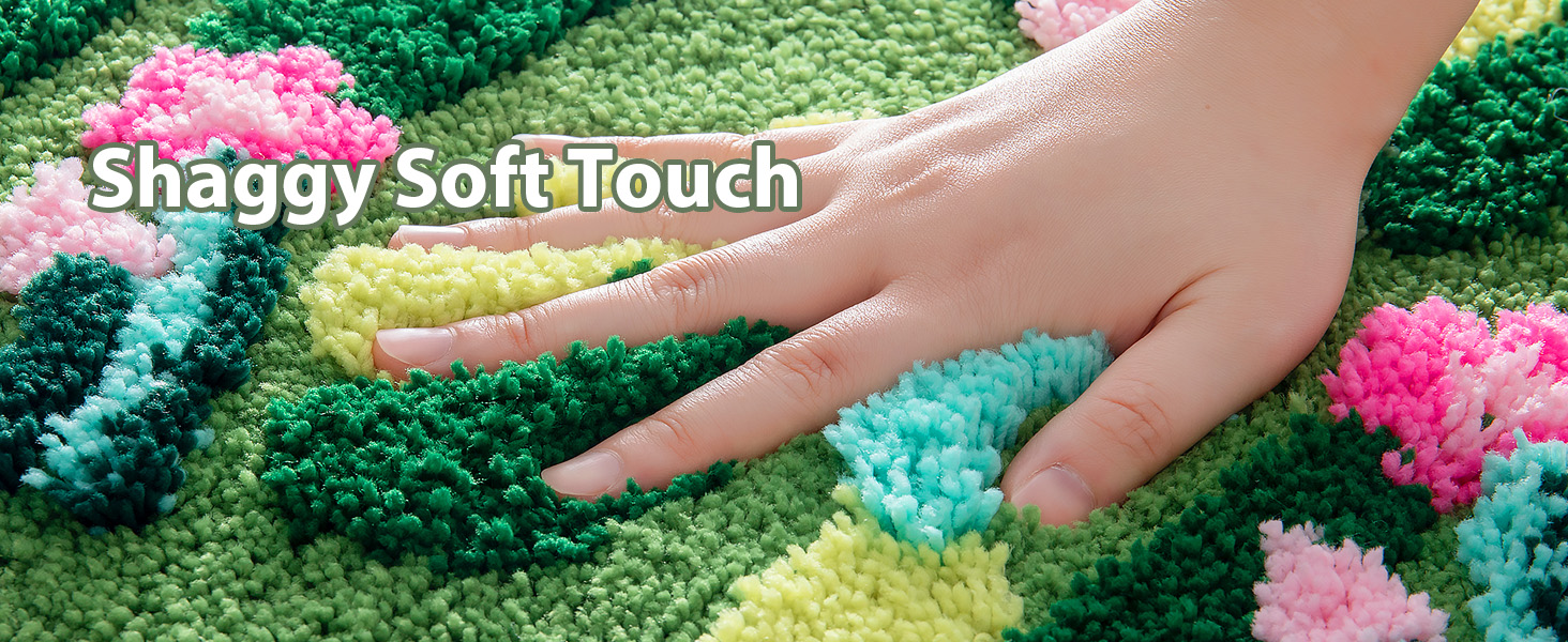 Green Moss Bathroom Flower Rug Bath Mat Non Slip Soft Absorbent Boho Bath Rugs Bathroom Floor Shower