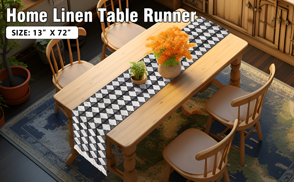 Rustic Table Runner, Black and White Table Runner, Cotton