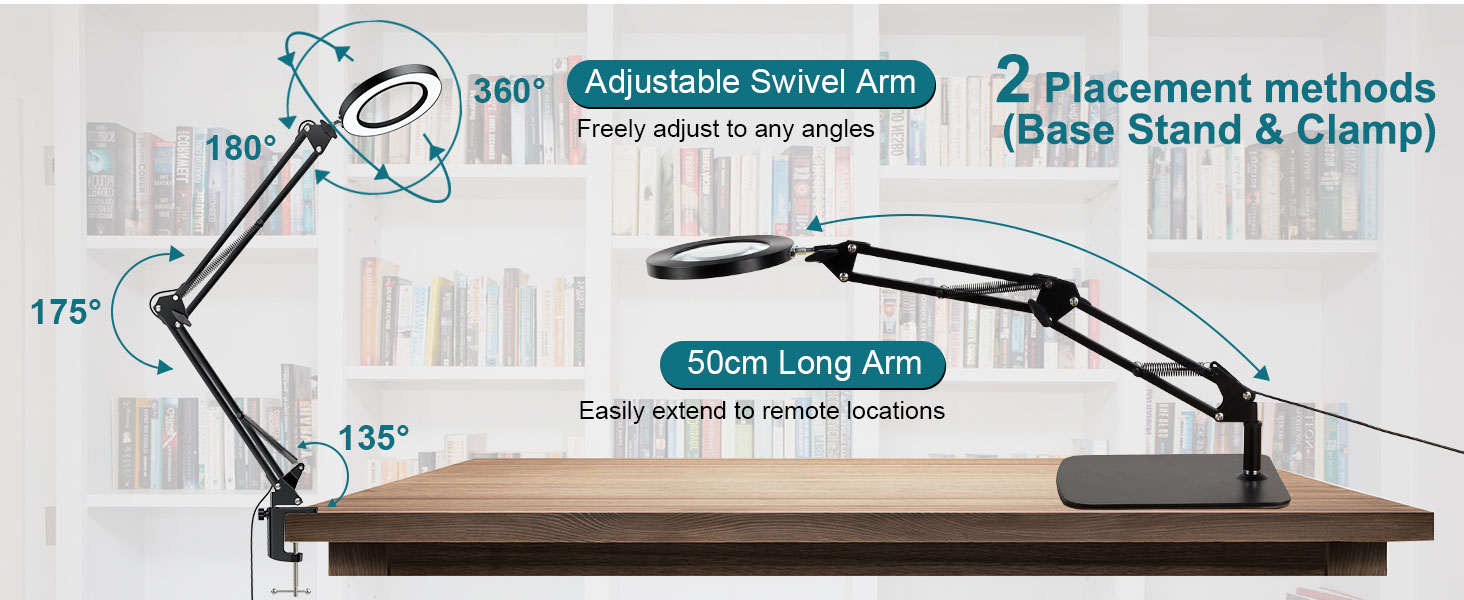 YGiTK 8x Magnifying Lamp Magnifying Desk Lamp with Large Base & Clamp
