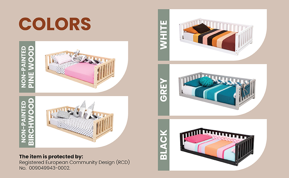 Children platform floor bed with rails