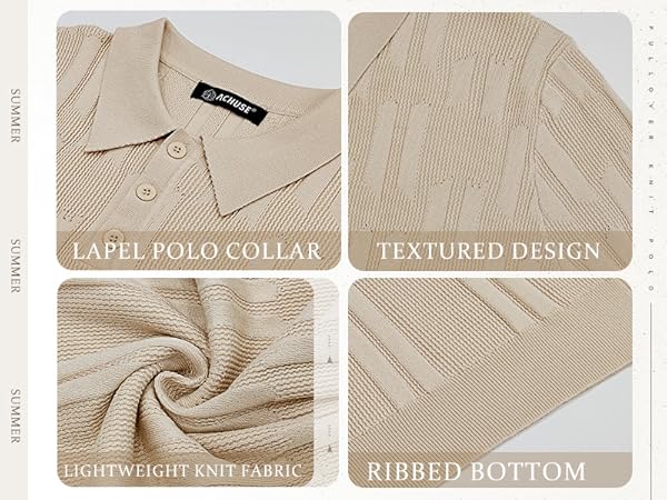 【CO】 BROWN-BEIGE CASHMERE rib-knit polo Knitting Golf T-Shirts for Men Plus Size Short Sleeve Rib