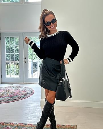 Black and white pullover sweaters for women