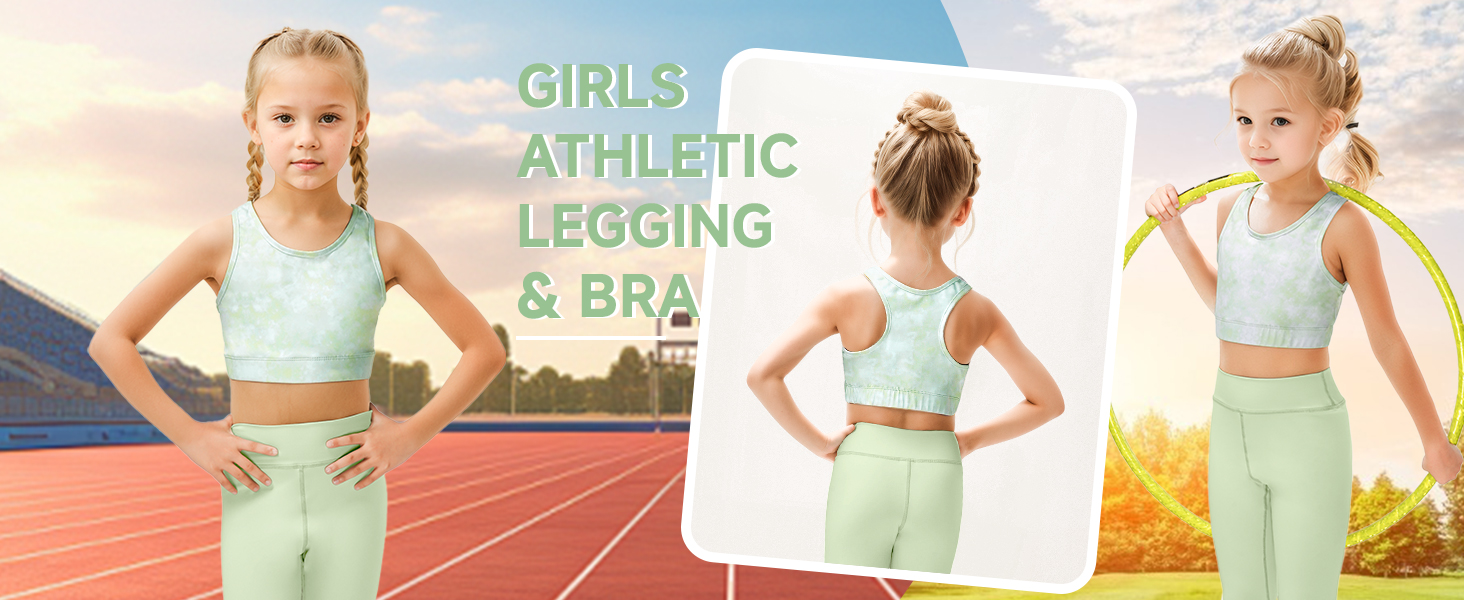 JiAmy Girls Yoga Leggings Girls Athletic Leggings Training Bras Set Kids Activewear set 5-12 Year