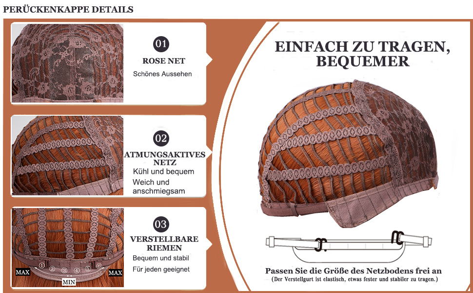 Esmee Kurze Welle Ingwer Orange Bob Perücken mit Fransen