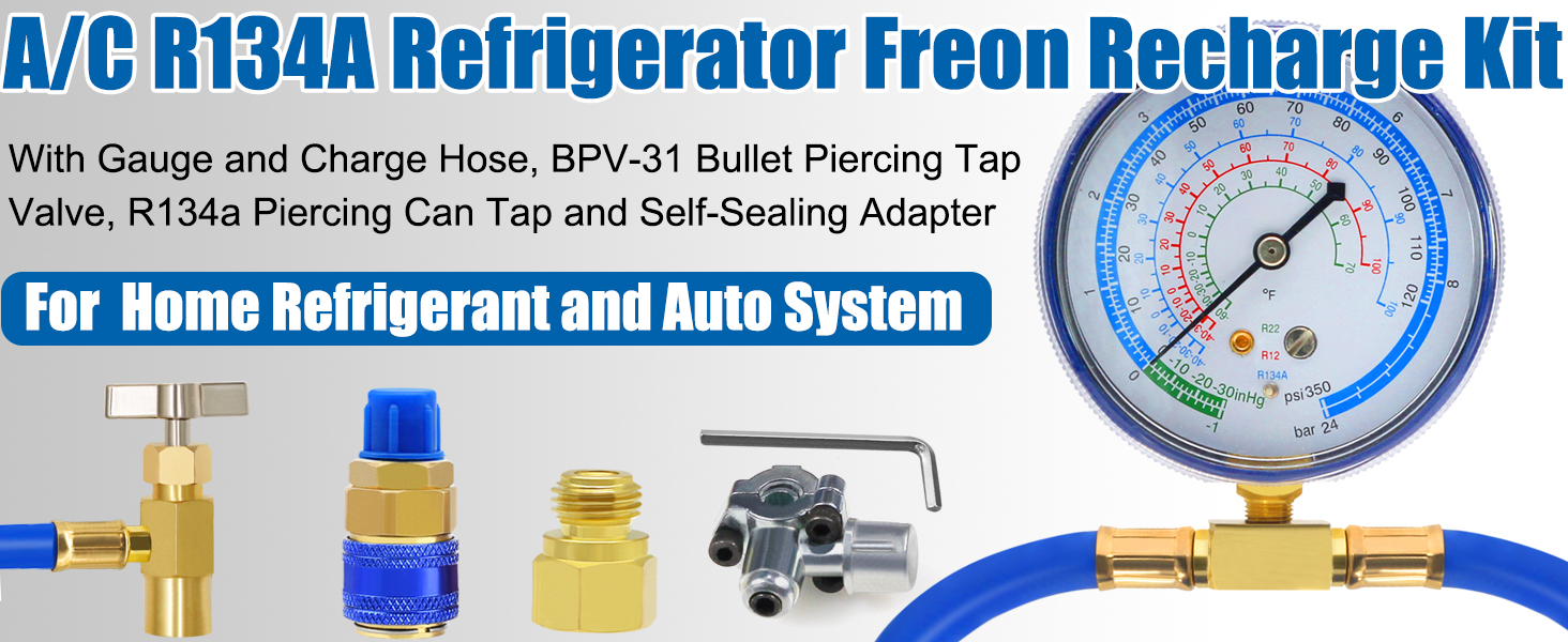 AC R134A Refrigerator Freon Recharge Kit AC Charge Hose