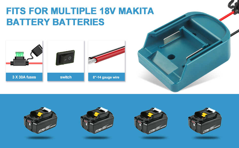 Power Wheel Adapter for Makita, 18V Battery Adapter with Fuse & Switch, DIY Secure