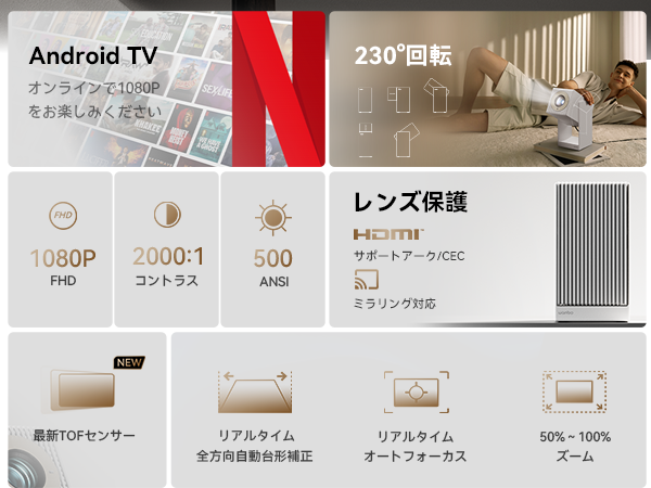 2025秋・Android TV 11.0搭載・レンズ保護 】 プロジェクター Amazon