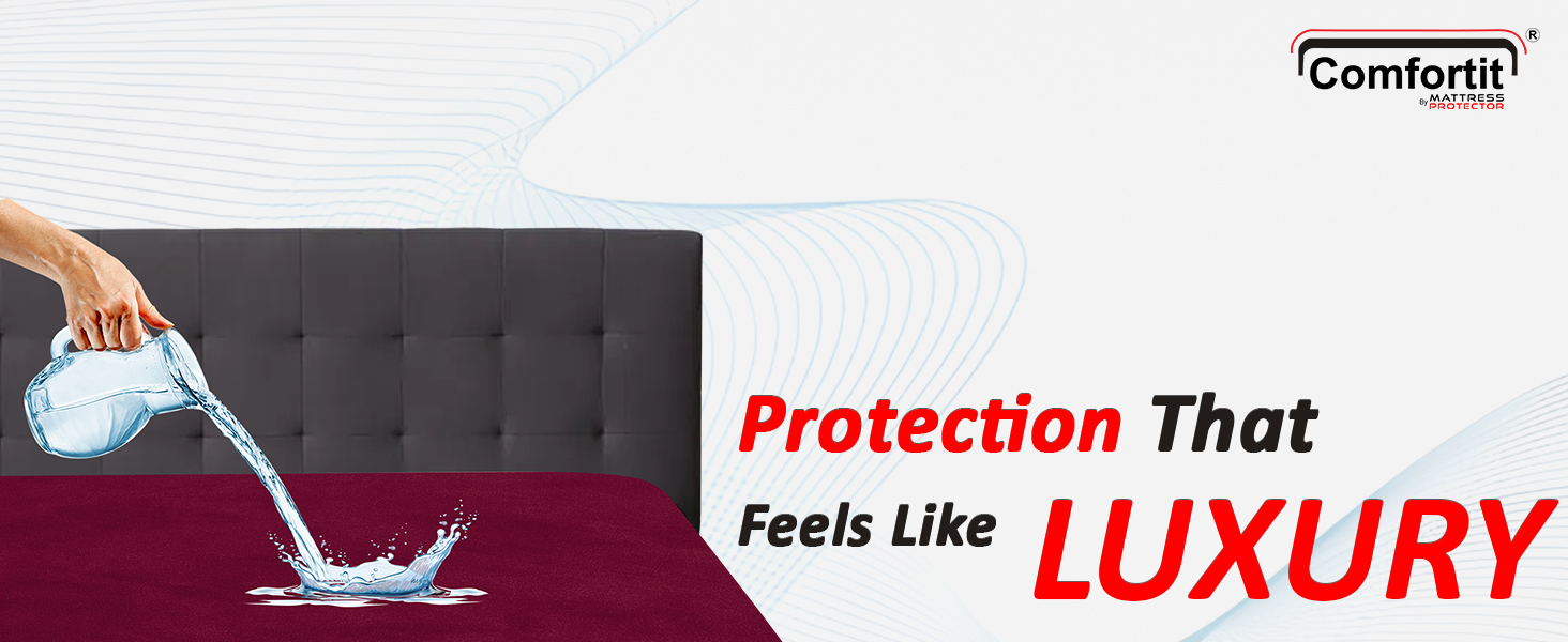 Cotton mattress protector, water being poured.