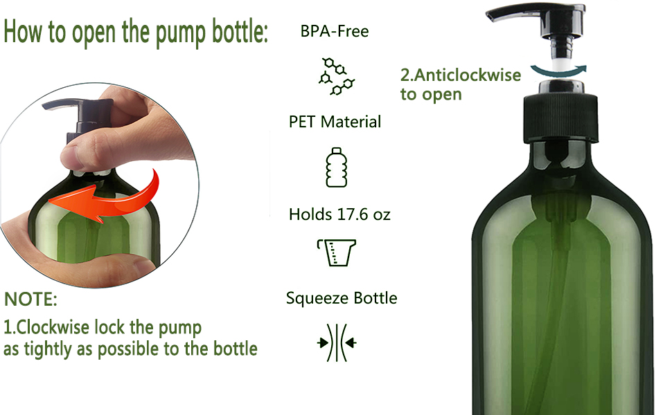 Empty Plastic Bottles with Pump Dispenser and 6pcs Labels Included, Refillable