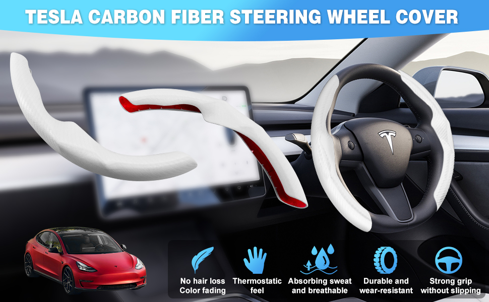 CusDusk White Steering Wheel Cover for Tesla Model 3 2017
