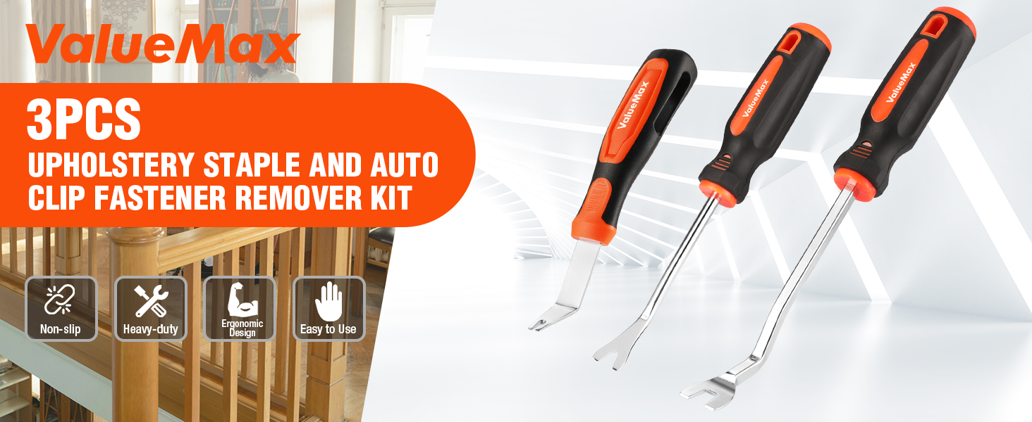 3PCS UPHOLSTERY STAPLE AND AUTO CLIP FASTENER REMOVER KIT
