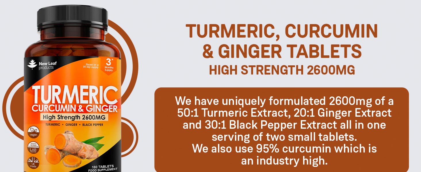 Turmeric Tablets 2600mg with Black Pepper & Ginger 95 Curcumin