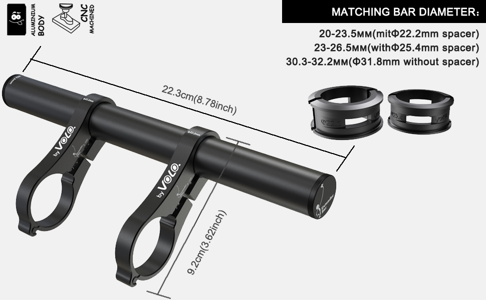 VOLO Extender Bar Aluminum Bike Handlebar Extender Cycling Extension